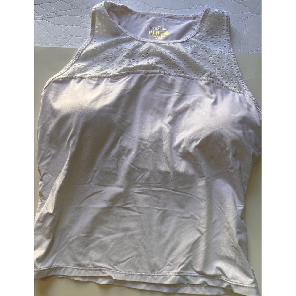 Lilly Pulitzer Luxletic White Eyelet Racerback Tank Top Built-in Bra Large